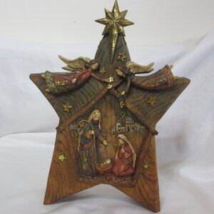 Vintage Roman Inc Nativity Scene Christmas Carved Star Baby Jesus Star Angels